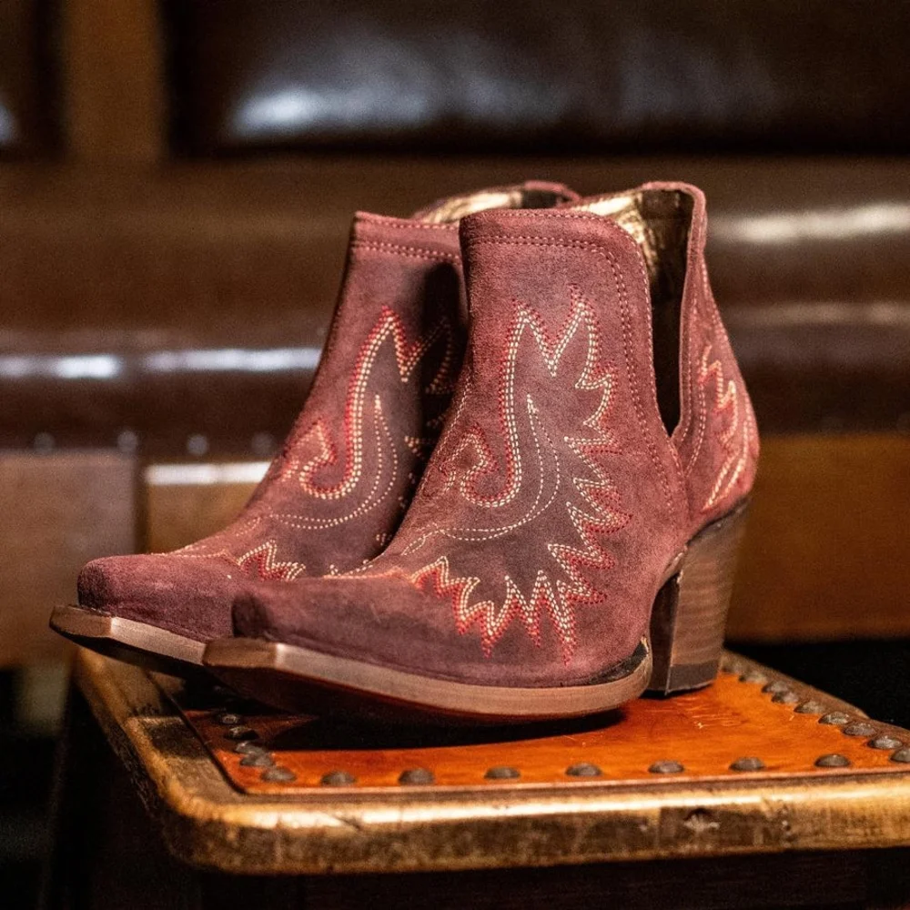 Ariat Dixon Merlot Suede Embroidered Ankle Boots NIB - Picture 2 of 11